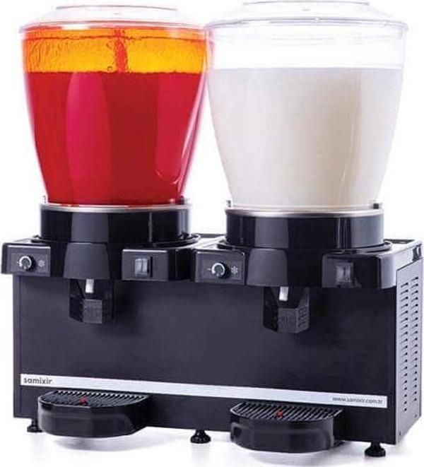 Samixir SM44.AB Twin Soğuk İçecek Dispenseri, 22+22 L, Panaromik, Analog, Fıskiyeli ve Karıştırıcılı, Siyah - Image 1