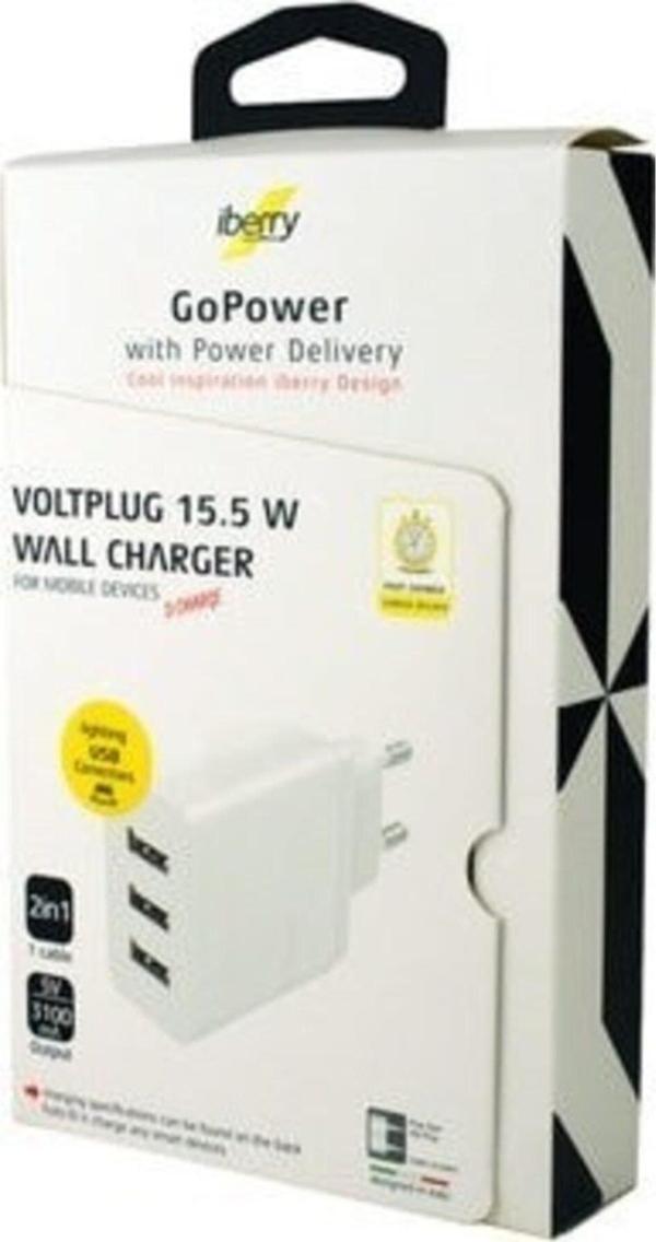 İberry Voltplug 15.5W 3.1Mah 3 Usb Hızlı Şarj Cihazı +Type C Kablo - Image 1