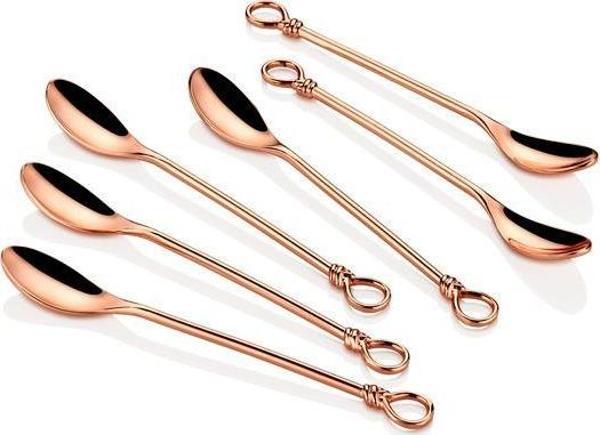 Cemil Bakır Kaplama Düğümlü 6'lı Çay Kaşığı Seti 1GSS-C10531-B - Image 1
