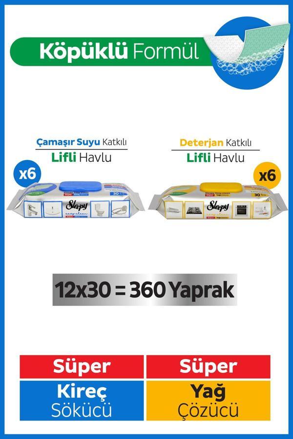 Sleepy Easy Clean Süper Yağ Çözücü&Kireç Sökücü Yüzey Temizlik Havlusu&Mendili 12x30 (360 Yaprak) - Image 1