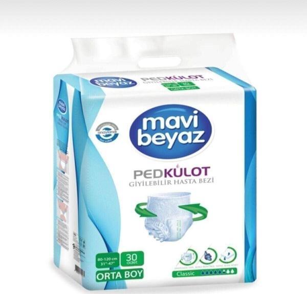 Mavi Beyaz Ped Emici Külot Hasta Bezi Medium Orta 30 Adet - Image 1