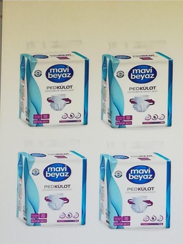 Mavi Beyaz Ped Emici Külot Yetişkin Hasta Bezi Large Büyük Boy 4X30 120 Adet - Image 1