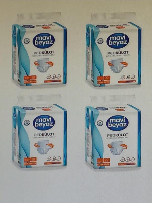 Mavi Beyaz Ped Emici Külot Yetişkin Hasta Bezi(Xlarge) Ekstra Büyük Boy 4X30=120 Kullanım - Image 1