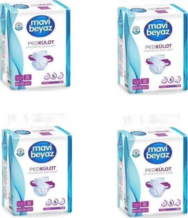 Mavi Beyaz Ped Külot Large Büyük Boy Külotlu Hasta Bezi 120 Adet - Image 1