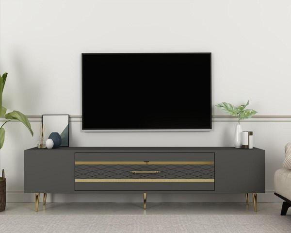 Cantek Dekolp2Ct Tv Sehpası Antrasit-Altın - Image 1