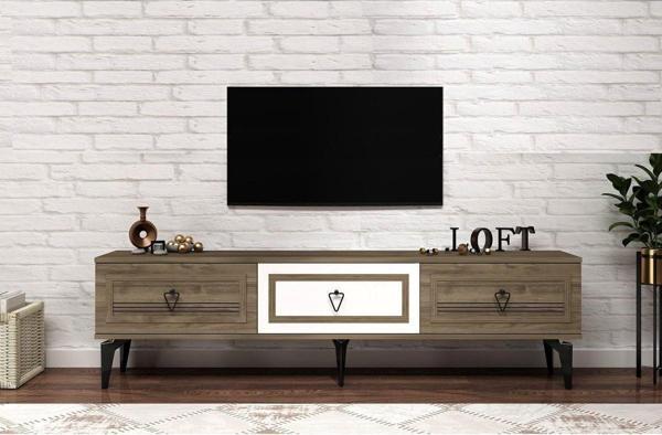 Cantek Dizayn Assya 180 Cm Tv Sehpası (Alt Modül) Ceviz Beyaz - Image 1