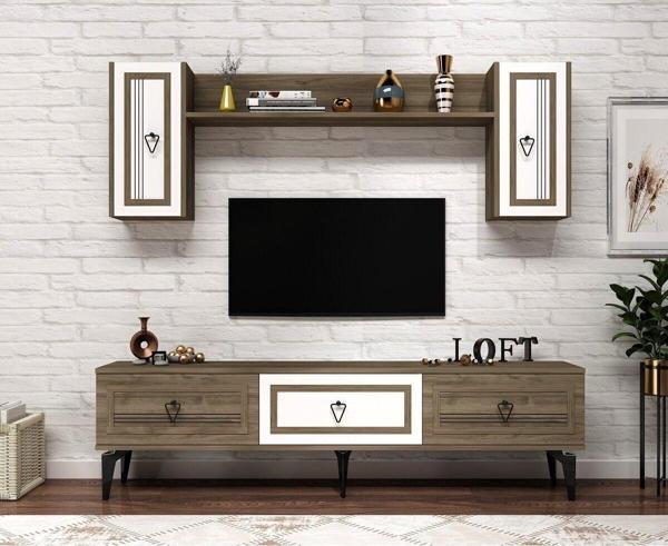 Cantek Dizayn Assya 180 Cm Tv Ünitesi Takım Ceviz Beyaz - Image 1