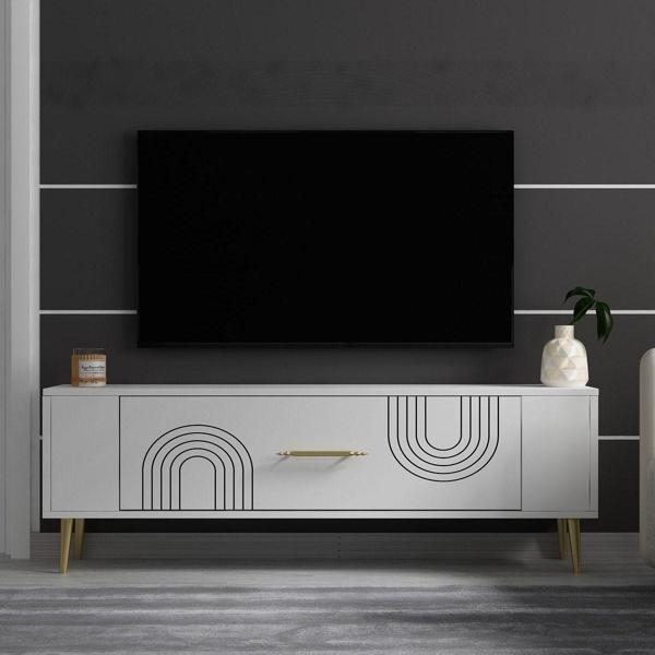 Cantek Dizayn Retrol2Ct Tv Sehpası Beyaz-Altın - Image 1