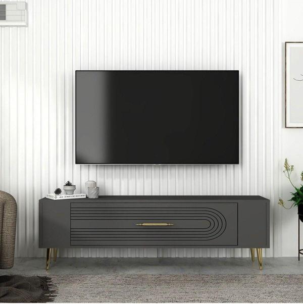Cantek Dizayn Retrol3Ct Tv Sehpası Antrasit-Altın - Image 1
