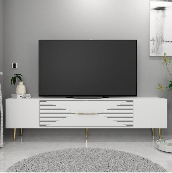 Cantek Dizayn Dekol1Ct Tv Sehpası Beyaz-Altın - Image 1