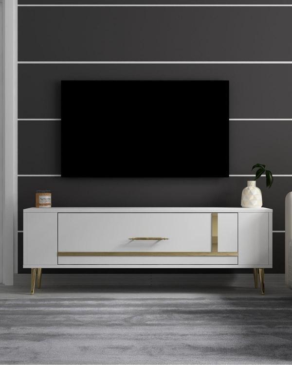 Cantek Dizayn Retrop1Ct Tv Sehpası Beyaz-Altın - Image 1