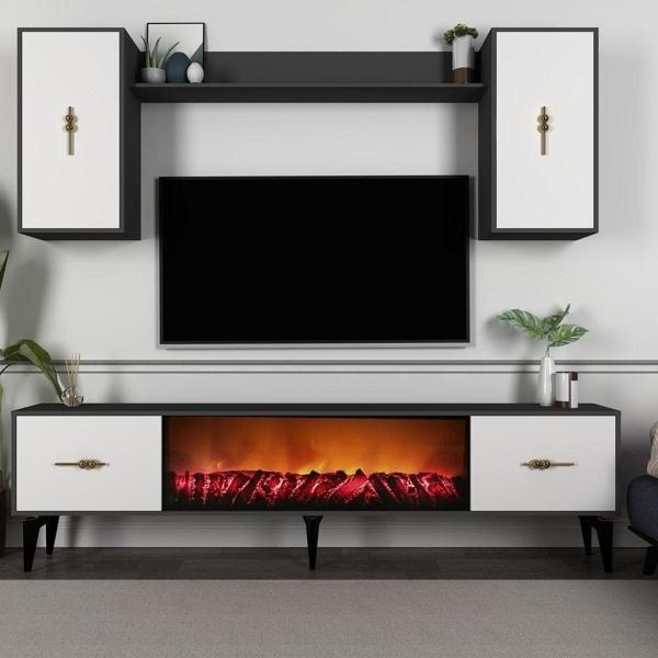 Cantek Dizayn Sinta 180 Cm Şömineli (B) Tv Ünitesi Takımı Beyaz - Image 1