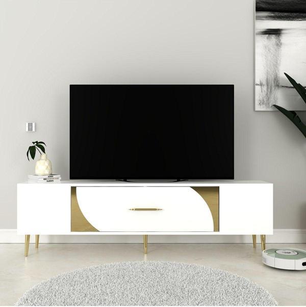 Cantek Dizayn Dekop2Ct Tv Sehpası Beyaz-Altın - Image 1