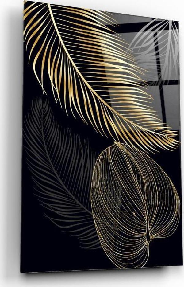 Gold Yapraklar Cam Tablo | Hediyelik, Dekoratif, Ofis, Mutfak  - Image 1