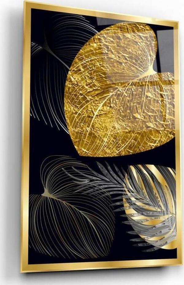 Gold Yapraklar Cam Tablo | Hediyelik, Dekoratif, Ofis, Mutfak  - Image 1