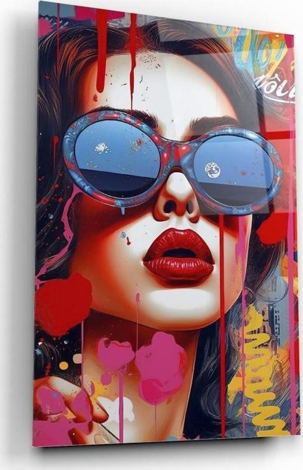 Pop Art Kadın  Cam Tablo | Hediyelik, Dekoratif, Ofis, Mutfak  - Image 1