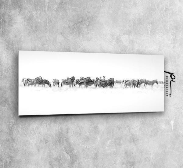 Zebra Sürüsü Panoramik Cam Tablo | Hediyelik, Dekoratif, Ofis, Mutfak  - Image 1