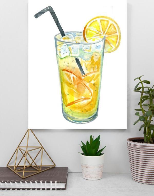 Beyaz Fonda Bardak Limonata Cam Tablo | Hediyelik, Dekoratif, Ofis, Mutfak  - Image 1