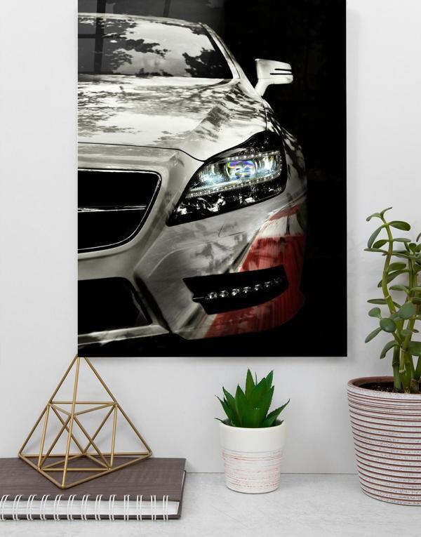 Beyaz Mercedes Cam Tablo | Hediyelik, Dekoratif, Ofis, Mutfak  - Image 1