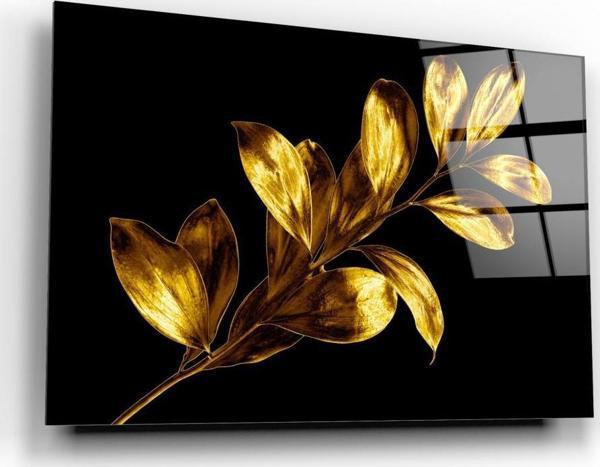Gold Yapraklar Cam Tablo | Hediyelik, Dekoratif, Ofis, Mutfak  - Image 1