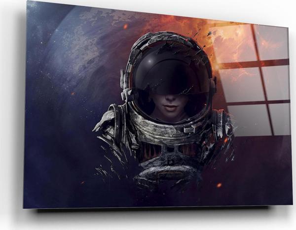 Kadın Astronot Cam Tablo | Hediyelik, Dekoratif, Ofis, Mutfak  - Image 1