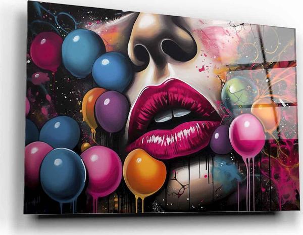 Pop Art Kadın Cam Tablo | Hediyelik, Dekoratif, Ofis, Mutfak  - Image 1