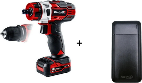 Einhell TE-CD 12/1 X-Li (1x2,0Ah) Akülü Vidalama - 4513592 + Akdeniz Taşınabilir Şarj Cihazı (Model: S125Q) - Image 1