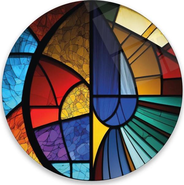 Soyut Vitray Yuvarlak Cam Tablo | Hediyelik, Dekoratif, Ofis, Mutfak  - Image 1