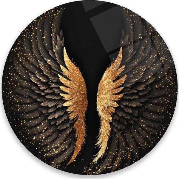 Gold Kanat Yuvarlak Cam Tablo | Hediyelik, Dekoratif, Ofis, Mutfak  - Image 1