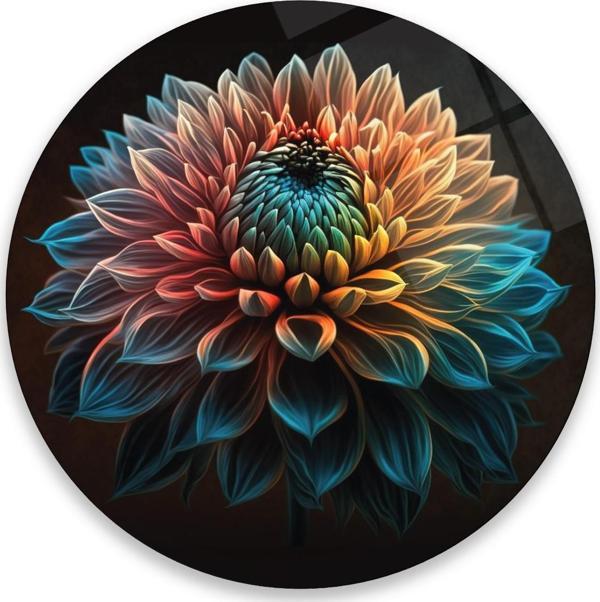 Lotus Çiçeği Yuvarlak Cam Tablo | Hediyelik, Dekoratif, Ofis, Mutfak  - Image 1
