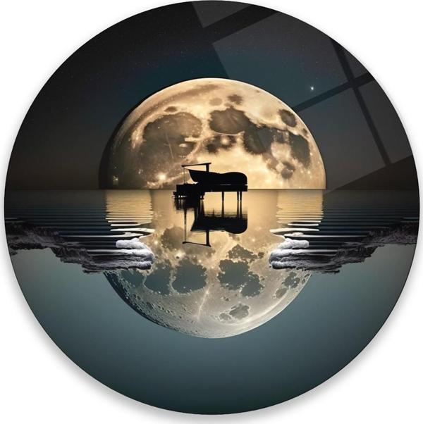 Gece Manzarası Yuvarlak Cam Tablo | Hediyelik, Dekoratif, Ofis, Mutfak  - Image 1