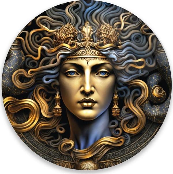 Medusa Yuvarlak Cam Tablo | Hediyelik, Dekoratif, Ofis, Mutfak  - Image 1