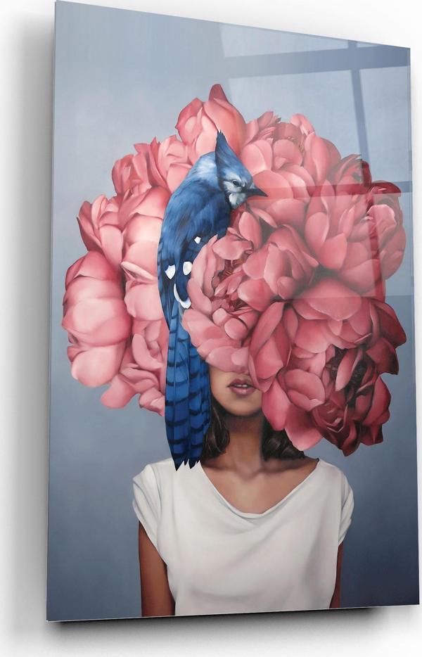 Kadın ve Çiçek Cam Tablo | Hediyelik, Dekoratif, Ofis, Mutfak  - Image 1