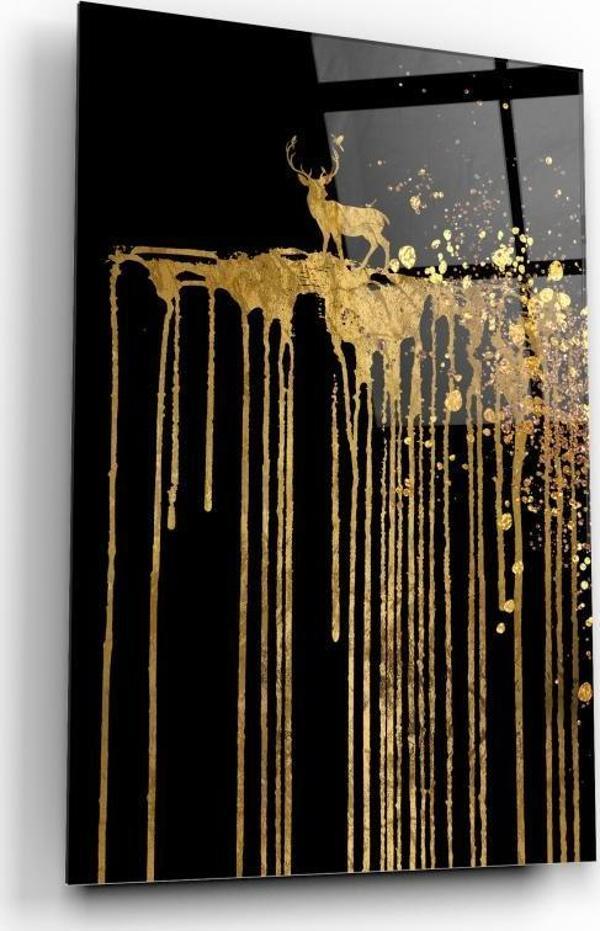 Gold Geyik Cam Tablo | Hediyelik, Dekoratif, Ofis, Mutfak  - Image 1