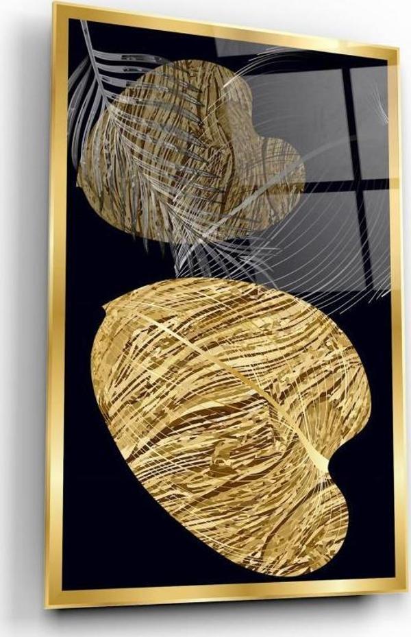 Gold Yapraklar Cam Tablo | Hediyelik, Dekoratif, Ofis, Mutfak  - Image 1