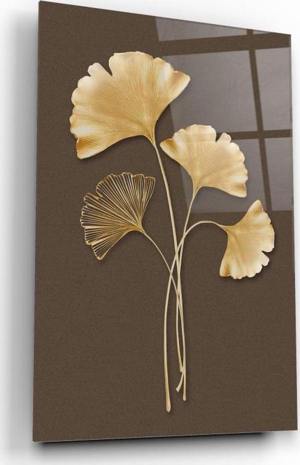 Gold Yapraklar Cam Tablo | Hediyelik, Dekoratif, Ofis, Mutfak  - Image 1