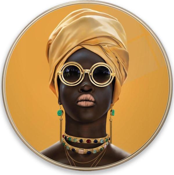 Afrikalı Kadın Yuvarlak Cam Tablo | Hediyelik, Dekoratif, Ofis, Mutfak  - Image 1