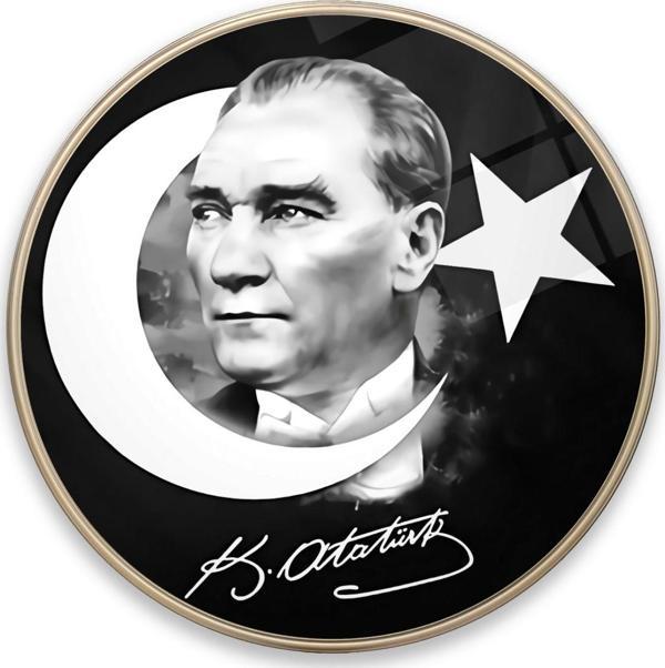Atatürk Yuvarlak Cam Tablo | Hediyelik, Dekoratif, Ofis, Mutfak  - Image 1