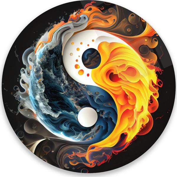 Ying Yang Yuvarlak Cam Tablo | Hediyelik, Dekoratif, Ofis, Mutfak  - Image 1