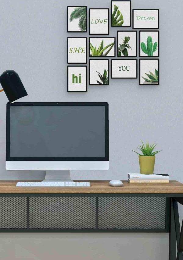 Yeşil Bitkiler 12 Parça Mdf (ahşap) Tablo Ofis Boyu  - Image 1