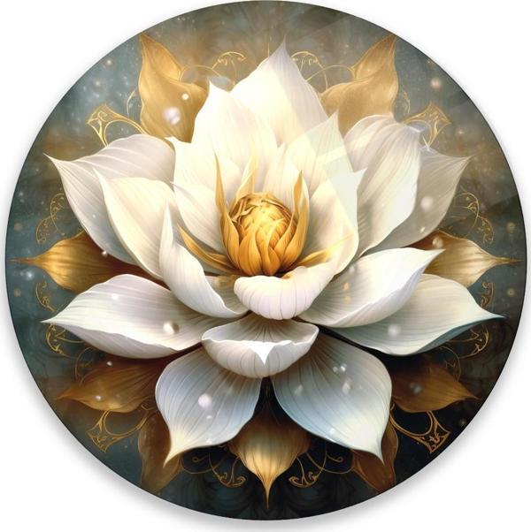 Lotus Çiçeği Yuvarlak Cam Tablo | Hediyelik, Dekoratif, Ofis, Mutfak  - Image 1