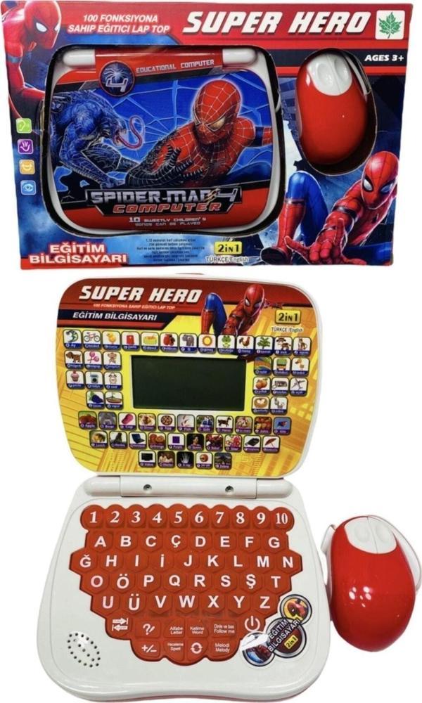 PeriYedi Eğitici Ekranlı Laptop Çocuk Bilgisayarı Mauslu 100 Fonksiyon Ingilizce Ve Türkçe Spiderman - Image 1
