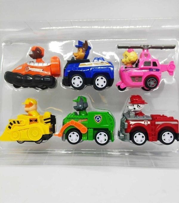 PeriYedi 6 Arabalı Paw Patrol Devriye Köpekleri Çek Bırak Pav Petrol Oyuncak - Image 1