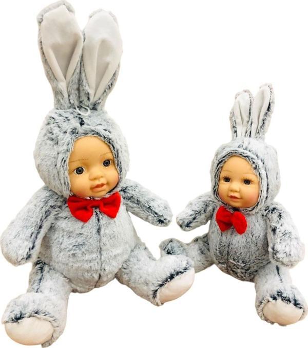 Shem Bebek Yüzlü Peluş Tavşan 60 Cm Ve Bebek Yüzlü 45 Cm Peluş Tavşan Gri - Image 1
