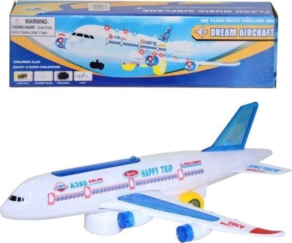 Shem Uçak Hareketli Pilli Işıklı Sesli Uçak Airbus Pilli Oyuncak - Image 1
