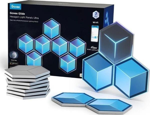 Govee Glide Hexa Ultra LED Aydınlatma Panel (7li Paket, Wi-Fi ve Bluetooth Destekli, Alexa ve Google - Image 1
