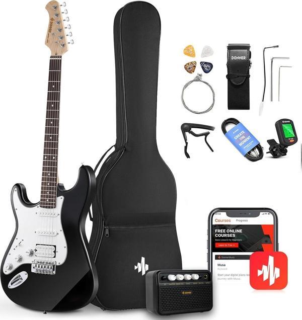 Donner DST-100BL Amfili Solak Elektro Gitar Seti (Siyah) - Image 1