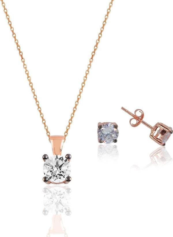 Gümüş rose kolye ve küpe gümüş set [barcode] - Image 1