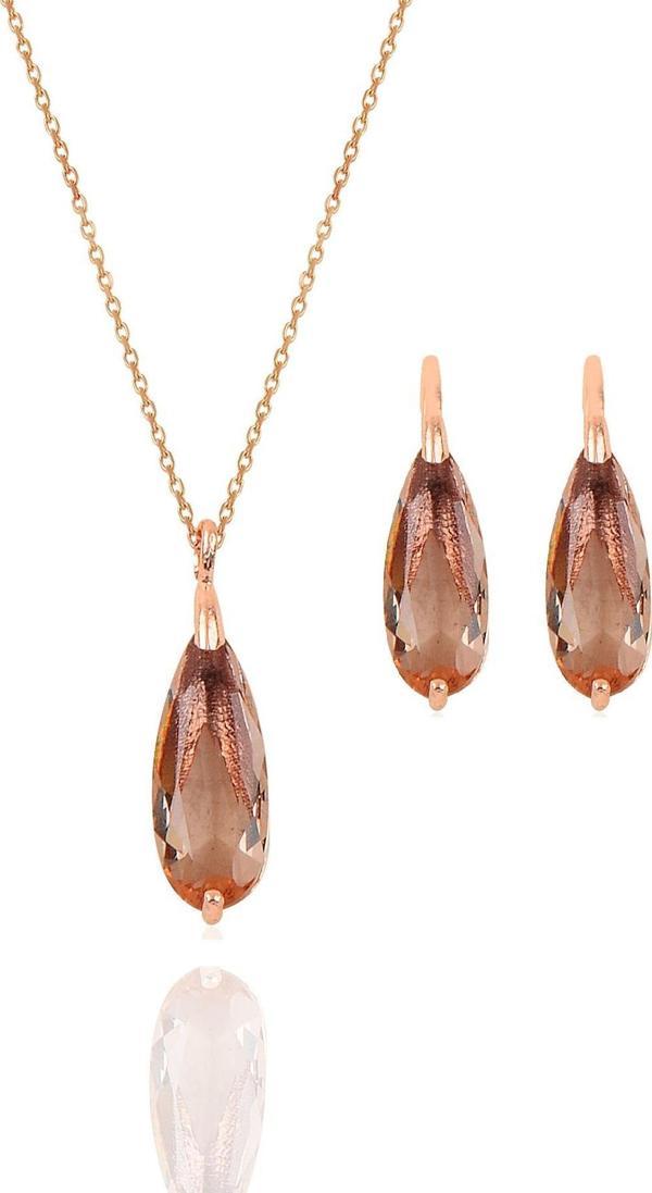 Gümüş rose zultanit taşlı damla kolye ve küpe ikili gümüş set [barcode] - Image 1