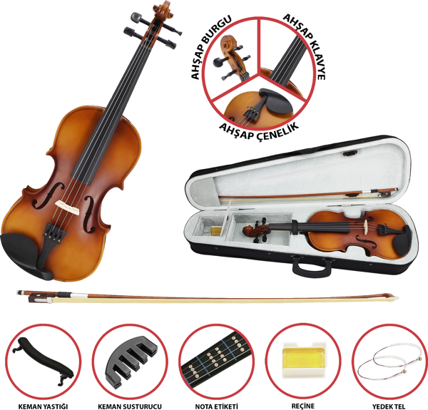 Jwin VL-800S 4/4 Çantalı Tam Boy Keman Seti - Mat Ahşap - Image 1
